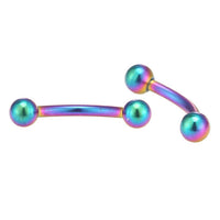 Load image into Gallery viewer, Edelstahl Banane Piercing Regenbogen Farben schimmernd mit Kugeln Curved Barbell - chic-net.de
