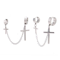 Load image into Gallery viewer, Edelstahl Creolen Helix silberfarben feine Verbinungskette Kreuz Anhänger Klippverschluss - chic-net.de
