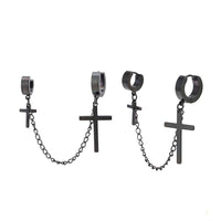 Cargar imagen en el visor de la galería, Edelstahl Creolen Ohrring Helix schwarz Anhänger Kreuze  Klippverschluss - chic-net.de
