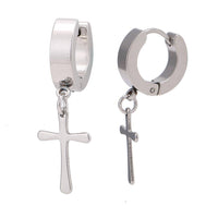 Cargar imagen en el visor de la galería, Edelstahl Creolen Ohrring schlicht silber Farben kleiner Kreuz Anhänger 10 mm - chic-net.de
