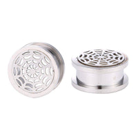 Load image into Gallery viewer, Edelstahl Flesh Tunnel ribbed Steel Plug Spinnennetz silber Schraubplug Netz - chic-net.de
