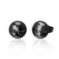 Load image into Gallery viewer, Edelstahl Gecko Kreuz Totenkopf Ohrstecker silber schwarz 10 mm rund Gummi - chic-net.de
