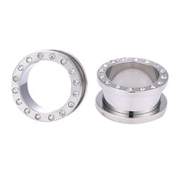 Load image into Gallery viewer, Edelstahl Plug silber Farben eingefasste Zirkonia Steine Schraubplug dünn - chic-net.de
