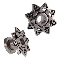 Load image into Gallery viewer, Edelstahl Tunnel doppelter Zackenstern silbern oxidiert Schraubtunnel - chic-net.de
