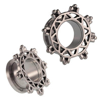 Load image into Gallery viewer, Edelstahl Tunnel Noppen Rad silbern oxidiert Schraubtunnel - chic-net.de
