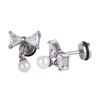 Load image into Gallery viewer, Expander Schleife weiß Zirkonia Perlen Anhänger silberfarben Schraubverschluss Edelstahl - chic-net.de
