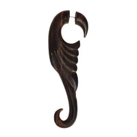 Cargar imagen en el visor de la galería, Fake Holz Lobe Piercing Edelstahl dunkel braun Hook Haken Flame Flügel Spirale - chic-net.de
