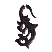 Cargar imagen en el visor de la galería, Fake Holz Lobe Piercing Edelstahl dunkel braun Hook Haken Flame Flügel Spirale - chic-net.de
