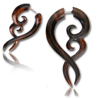 Load image into Gallery viewer, Fake Holz Piercing Doppel Fragezeichen überlappend Narra Wood Plug nickelfrei Edelstahl Ohrstecker - chic-net.de
