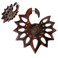 Load image into Gallery viewer, Fake Holz Piercing Narraholz Brass Inlay Blüte Edelweiß Edelstahl Ohrstecker Organic Tribal - chic-net.de
