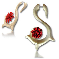 Load image into Gallery viewer, Fake Holz Piercing Spirale Crocodile Wood rote Blume Leder nickelfrei Edelstahl Ohrstecker Organic - chic-net.de
