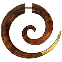 Load image into Gallery viewer, Fake Holz Piercing Spirale Steckverschluss dunkelbraun goldene Brass Spitze - chic-net.de
