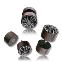 Load image into Gallery viewer, Fake Holz Plug Piercing Narraholz Kreuz Edelstahl - chic-net.de
