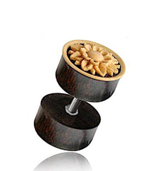 Cargar imagen en el visor de la galería, Fake Holz Plug Tamarinde Kokosschale Blume geschnitzt hell Edelstahl Organic Tribal - chic-net.de
