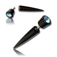 Load image into Gallery viewer, Fake Holz Spike Arangholz schwarz Hellblau Kristall Edelstahl Organic Tribal - chic-net.de
