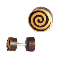 Load image into Gallery viewer, Fake Holzplug dunkel Plug Piercing Edelstahl Holz golden Uhu Om Schmetterling - chic-net.de
