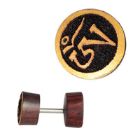 Load image into Gallery viewer, Fake Holzplug dunkel Plug Piercing Edelstahl Holz golden Uhu Om Schmetterling - chic-net.de
