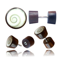 Load image into Gallery viewer, Fake Holzplug Shivaauge Holz Plug Piercing Edelstahl Sonoholz Sawoholz Muschel - chic-net.de

