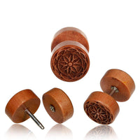 Load image into Gallery viewer, Fake Motiv Holz Plug Piercing Edelstahl Lebensbaum Lebensblume Om Shivaauge - chic-net.de
