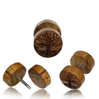 Load image into Gallery viewer, Fake Motiv Holz Plug Piercing Edelstahl Lebensbaum Lebensblume Om Shivaauge - chic-net.de
