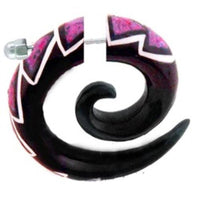 Load image into Gallery viewer, Fake Piercing, Buffalo Horn Achat Spirale, schwarz mit pinkem Zickzackmuster, Expander, Ohrhänger, Ohrstecker, Ohrring - chic-net.de
