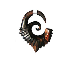 Load image into Gallery viewer, Fake Piercing Edelstahl Arang Holz braun Flügelspirale - chic-net.de

