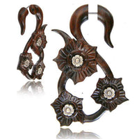 Load image into Gallery viewer, Fake Piercing Edelstahl Holz braun Brass Blümchen - chic-net.de
