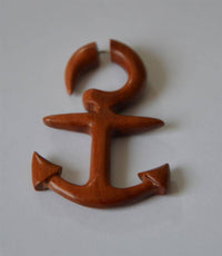 Load image into Gallery viewer, Fake Piercing Edelstahl Rosenholz Anker - chic-net.de
