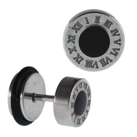 Load image into Gallery viewer, Fake Piercing Edelstahl schwarzer Kreis römische Zahlen Rand groß - chic-net.de
