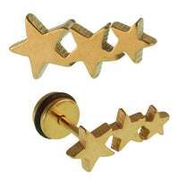 Load image into Gallery viewer, Fake Piercing Expander drei Sterne goldfarben Schraubverschluss Edelstahl - chic-net.de
