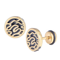 Load image into Gallery viewer, Fake Piercing Expander gold Farben Flächenmuster schwarz golden Schaubverschluss Edelstahl - chic-net.de
