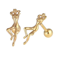 Load image into Gallery viewer, Fake Piercing Expander golden Frau liegend Schaubverschluss Edelstahl - chic-net.de
