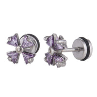 Load image into Gallery viewer, Fake Piercing Expander Kreuz Schleife Zirkonia lila Schaubverschluss Edelstahl - chic-net.de
