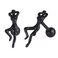 Load image into Gallery viewer, Fake Piercing Expander schwarz Frau liegend Schaubverschluss Edelstahl - chic-net.de
