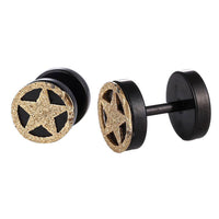 Load image into Gallery viewer, Fake Piercing Expander schwarz golden glitzerner Stern gefüllt im Kreis Schaubverschluss Edelstahl - chic-net.de
