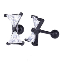 Load image into Gallery viewer, Fake Piercing Expander schwarz Schleife Zirkonia weiß  Schaubverschluss Edelstahl - chic-net.de
