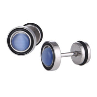 Load image into Gallery viewer, Fake Piercing Expander silberfarben Stein blau Edelstahl Schaubverschluss - chic-net.de
