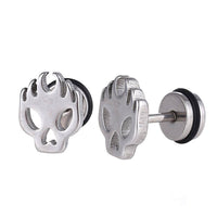Load image into Gallery viewer, Fake Piercing Expander silberfarben Totenkopf on Fire Schaubverschluss Edelstahl - chic-net.de
