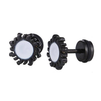 Load image into Gallery viewer, Fake Piercing Expander Sonne schwarz Kreis weiß Schraubverschluss Edelstahl - chic-net.de
