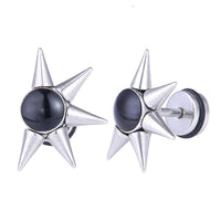 Load image into Gallery viewer, Fake Piercing Expander Zacken schwarzer Stein silberfarben Schraubverschluss Edelstahl - chic-net.de
