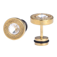 Load image into Gallery viewer, Fake Piercing golden weiß Zirkonia Rand mit Muster Quadrate Edelstahl Schraubverschluss - chic-net.de
