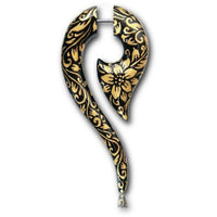 Load image into Gallery viewer, Fake Piercing Holz Beil Fragezeichen Plug nickelfrei schwarz gold Blumen Ohrstecker - chic-net.de
