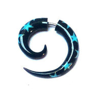 Load image into Gallery viewer, Fake Piercing Horn Sternen Spirale schwarz türkis Bone-Inlay, Expander, Ohrhänger, Ohrstecker - chic-net.de
