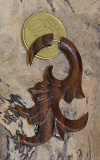 Load image into Gallery viewer, Fake Piercing Ohrring Holz Farn 58 x 35mm Edelstahl - chic-net.de
