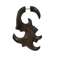 Load image into Gallery viewer, Fake Piercing Ohrring Holz Farn 58 x 35mm Edelstahl - chic-net.de
