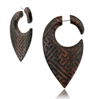 Load image into Gallery viewer, Fake Piercing Ohrring Holz Tropfen dunkel Sayagata - chic-net.de
