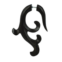 Load image into Gallery viewer, Fake Piercing Ohrring Schnörkel 63mm Holz Edelstahl.
