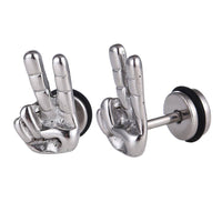 Load image into Gallery viewer, Fake Piercing Piece Handzeichen Victories Edelstahl Schraubverschluss silberfarben - chic-net.de
