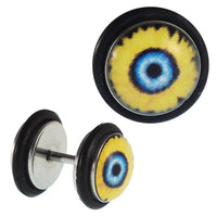 Load image into Gallery viewer, Fake Piercing Plug Edelstahl Blume gelb Kern blau schwarz Gummiring 7 mm - chic-net.de
