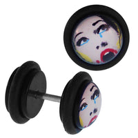 Cargar imagen en el visor de la galería, Fake Piercing Plug Gesicht Frau rote Lippen Tränen Gummiring 7 mm - chic-net.de
